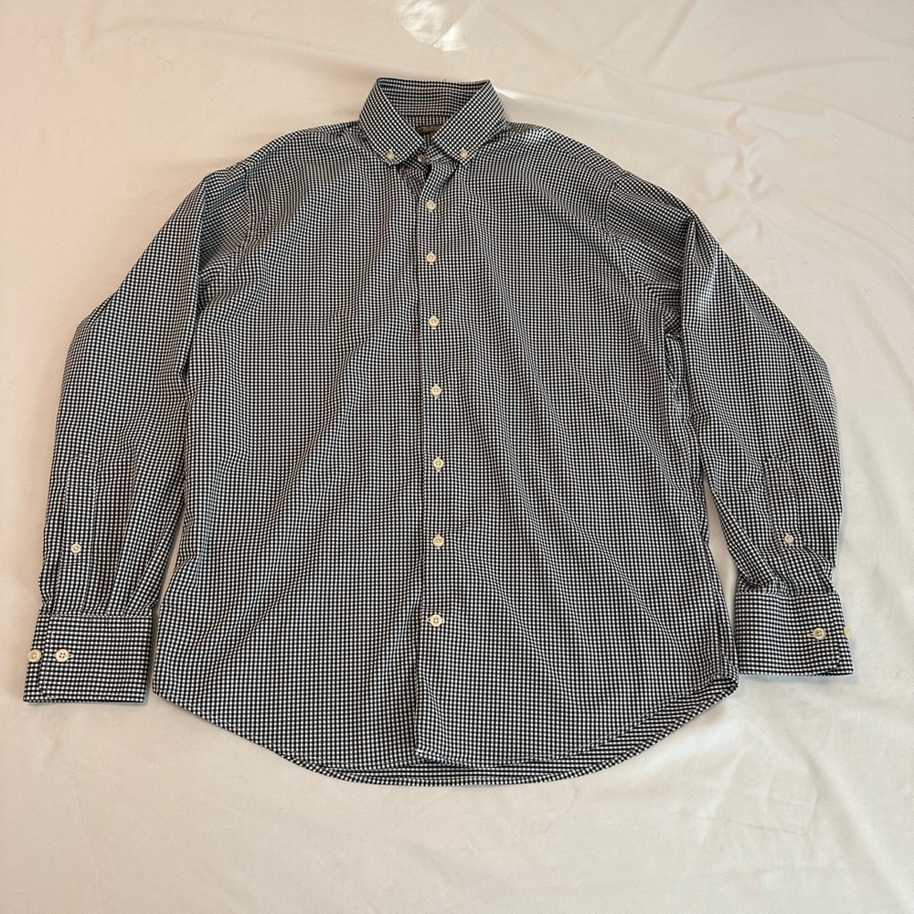 Men’s Peter Millar Summer Comfort Long Sleeve Black And White Gingham Size Large